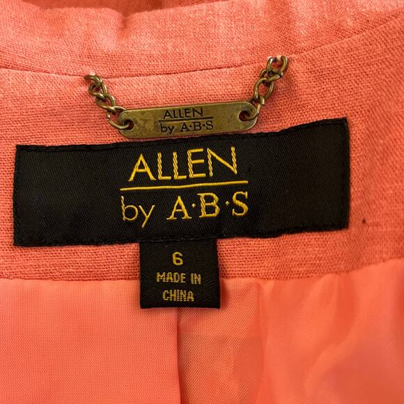 Allen by ABS Peach Linen Blend One Button Notch Lapel Blazer Jacket NWT Size 6 - Picture 3 of 12